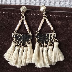 Elegant Gold and Cream Tassel Earrings